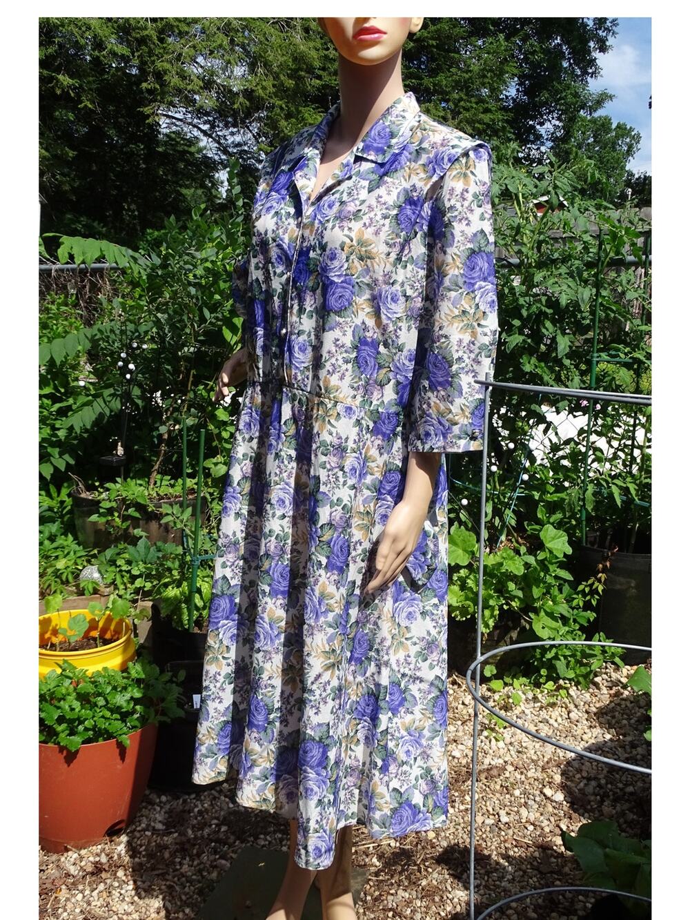 Vtg 80s 90s California Looks Purple Rose Midi Dress Pockets Plus 2X Floral Dress